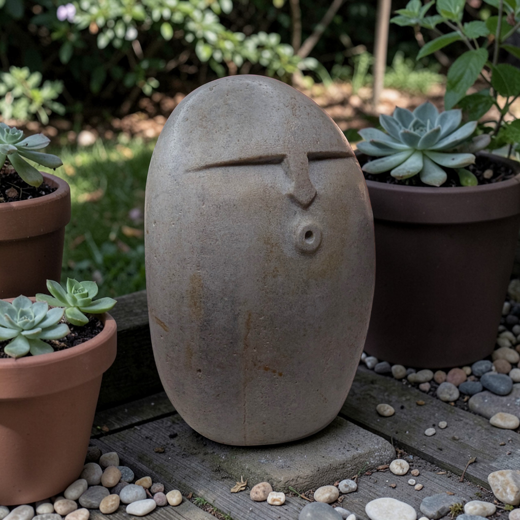 Handmade Stone OoF Face Sculpture: Quirky Home Decor