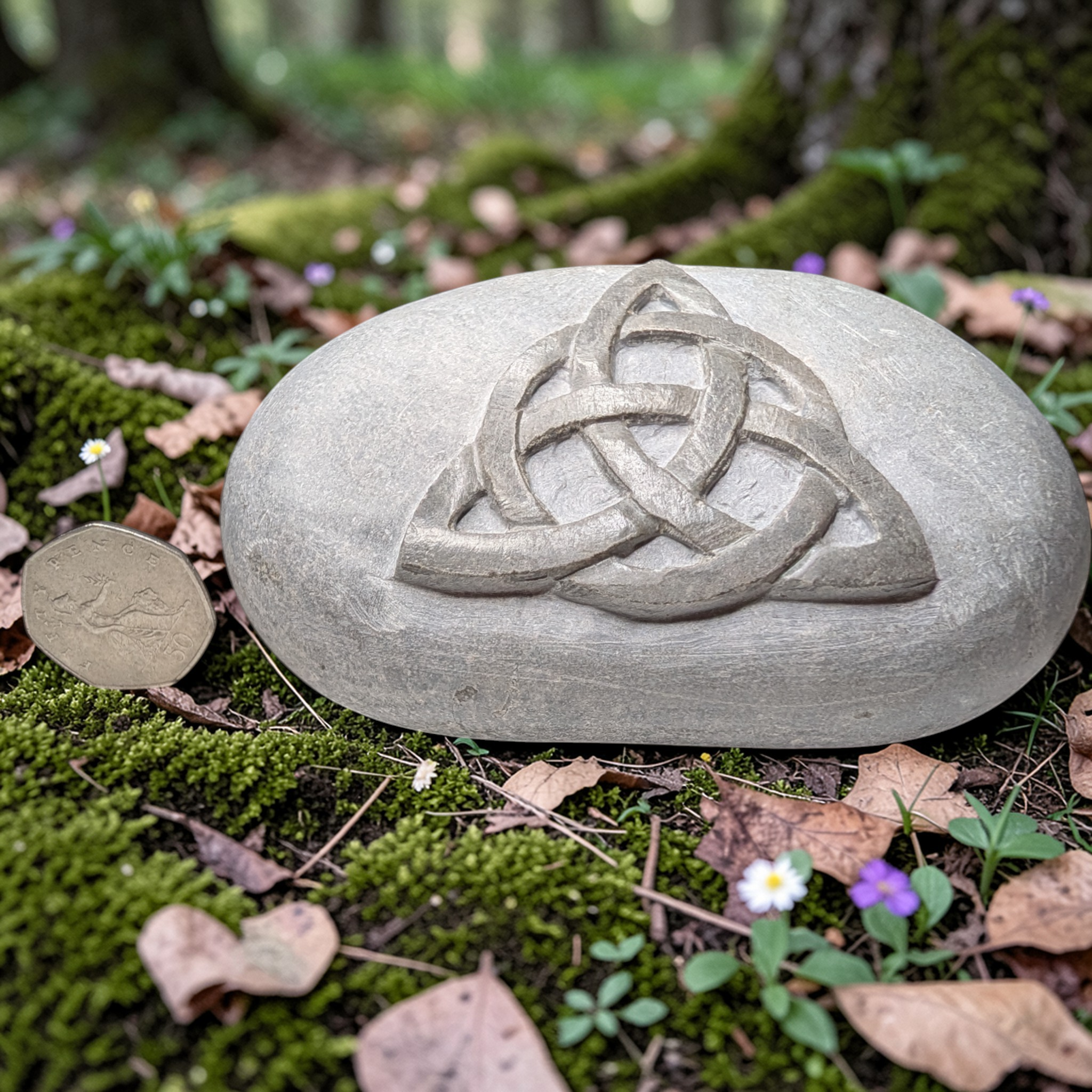 Hand Carved Celtic Knot Stone: Wiccan Altar Decor, Pagan Gift