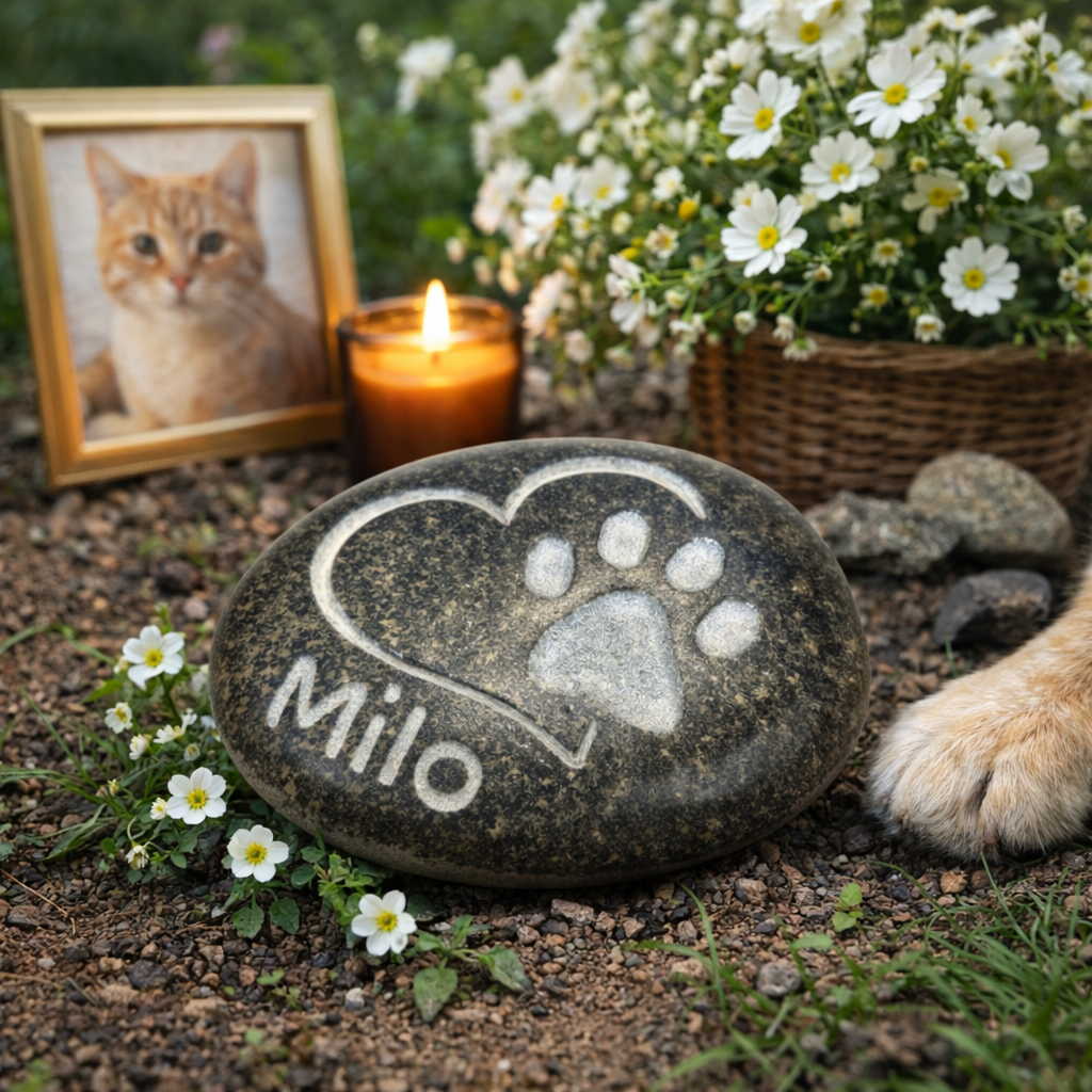 Personalised pet pebble with a paw print. Handcrafted.