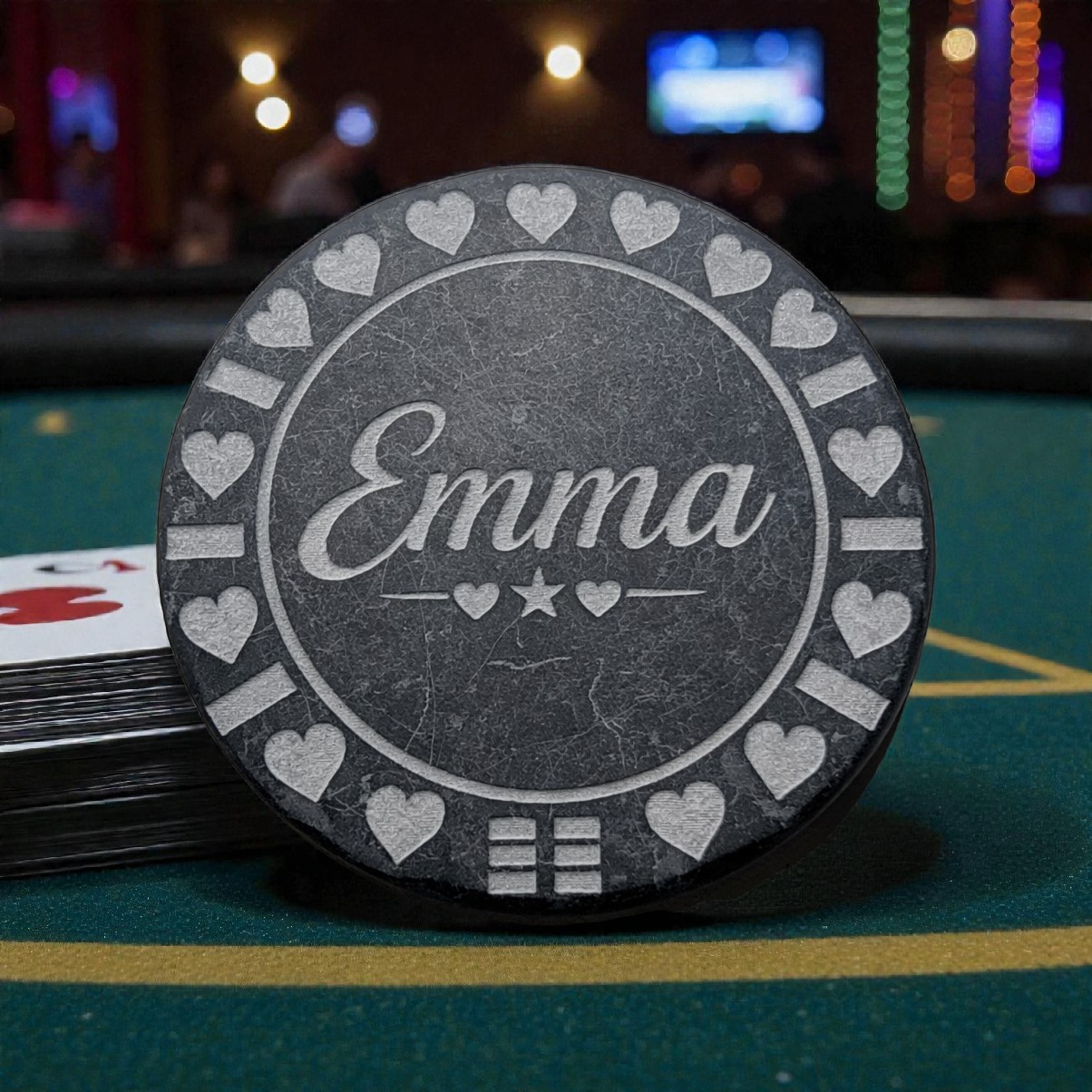 Personalized Engraved Stone Poker Chip, Dealer marker and  Custom Keepsake Gift