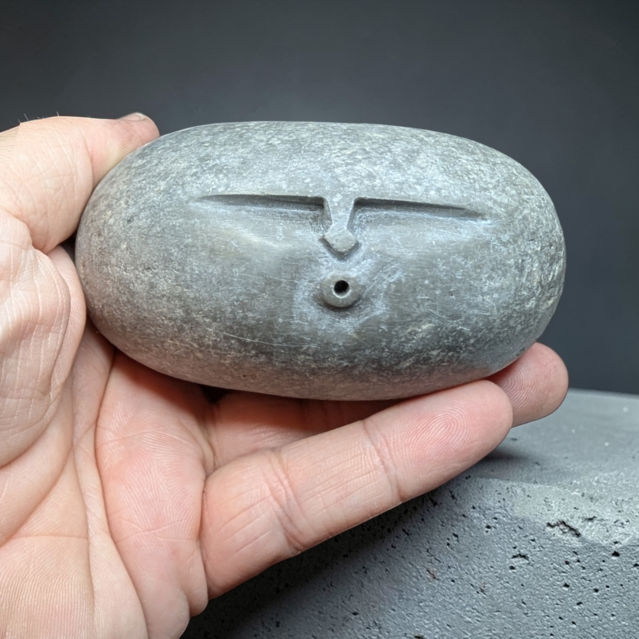 Hand-Carved Stone Oof – Heavy Natural Pebble Face Sculpture for garden and home decor