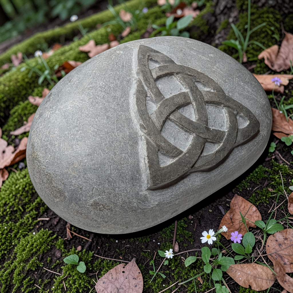 Hand Carved Celtic Knot Stone: Wiccan Altar Decor, Pagan Gift