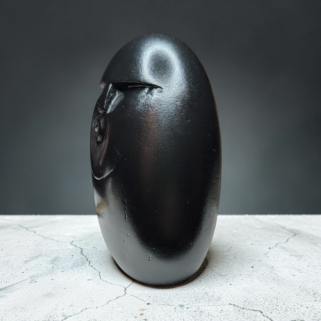 Funny Stone Face Sculpture – Hand Carved Black Pebble Art – Unique Desk Companion – Modern Minimalist Stone Ornament