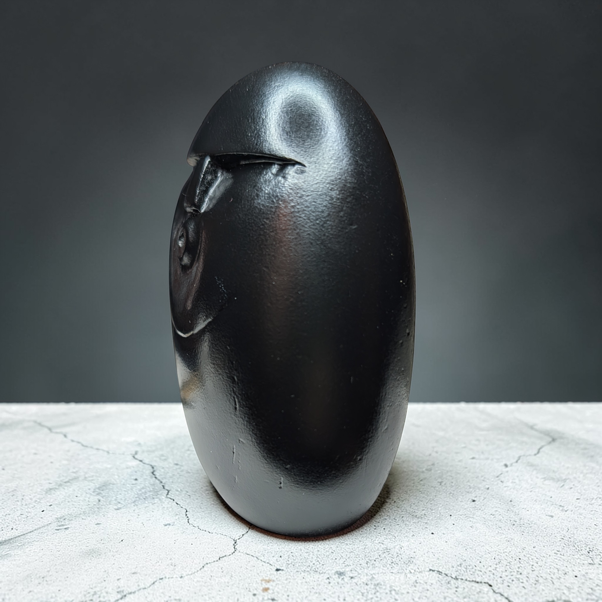 Funny Stone Face Sculpture – Hand Carved Black Pebble Art – Unique Desk Companion – Modern Minimalist Stone Ornament