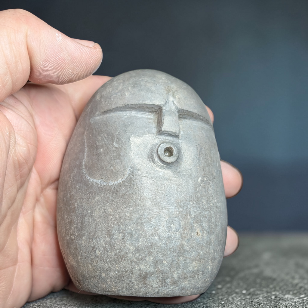 Hand-Carved Stone OoF Face Sculpture, stone garden and home decor