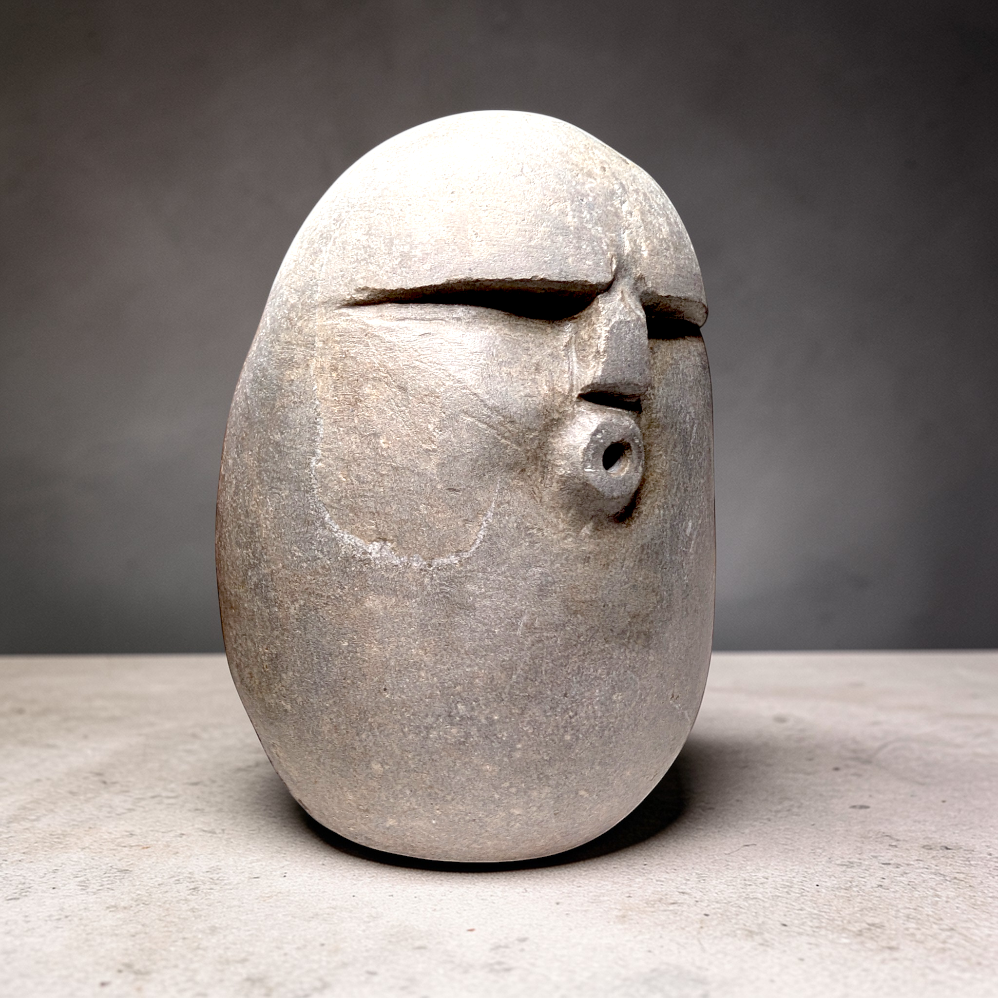 Hand-Carved Stone OoF Face Sculpture, stone garden and home decor