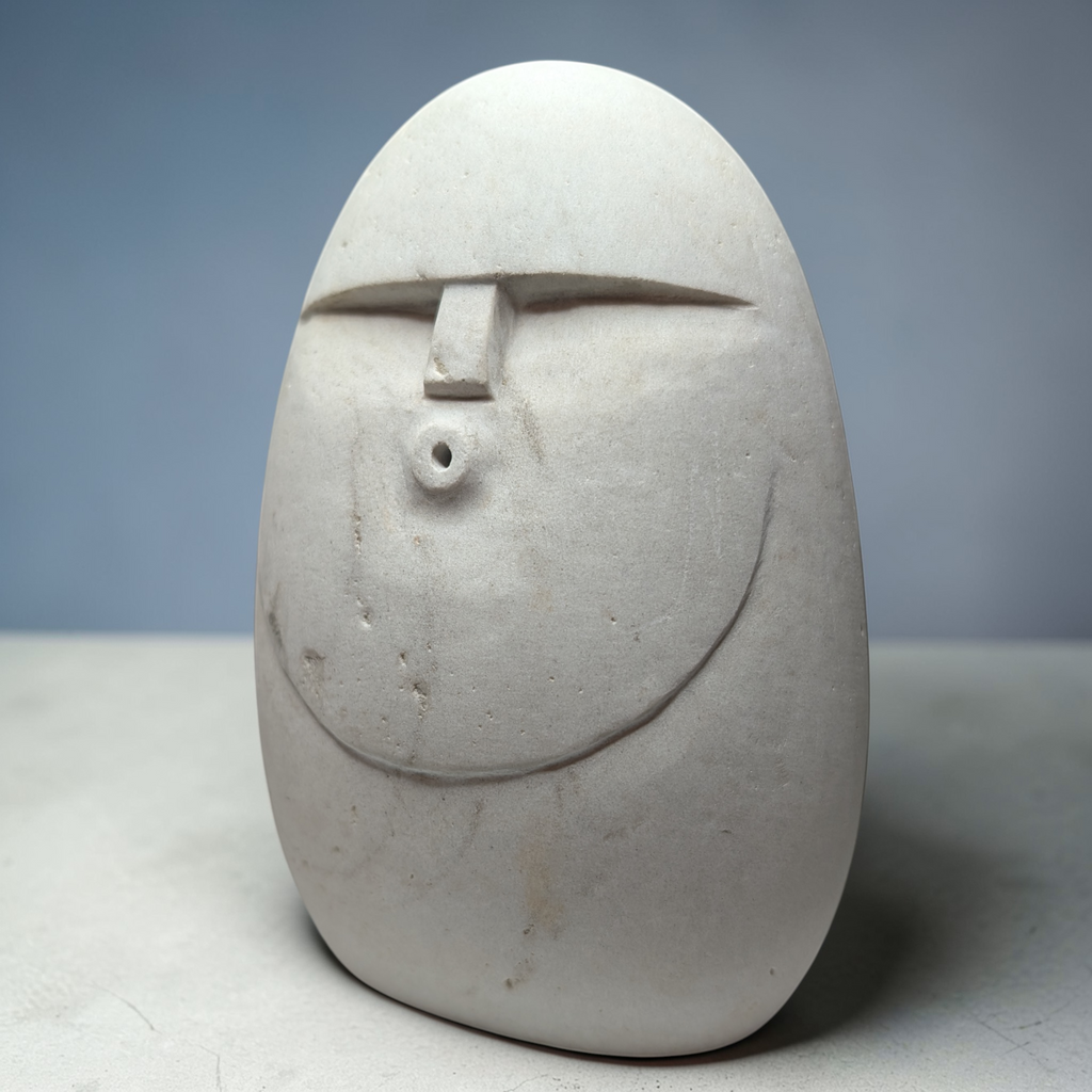 Hand-Carved Natural Stone Oof Sculpture – Heavy Pebble Face Ornament, Minimalist Home Decor