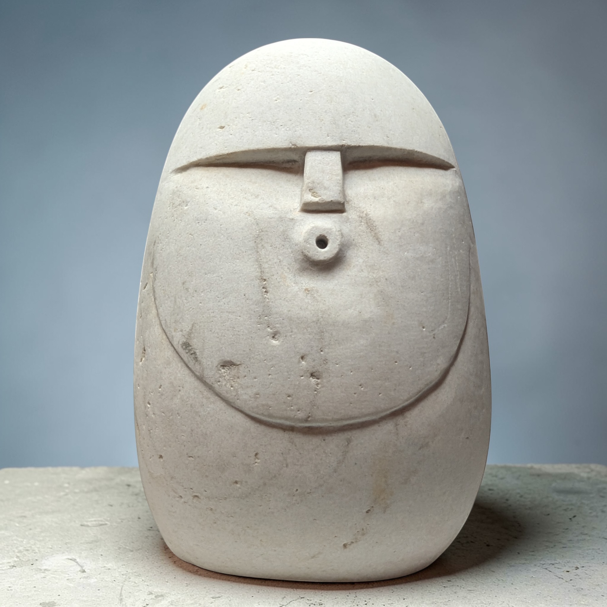 Hand-Carved Natural Stone Oof Sculpture – Heavy Pebble Face Ornament, Minimalist Home Decor