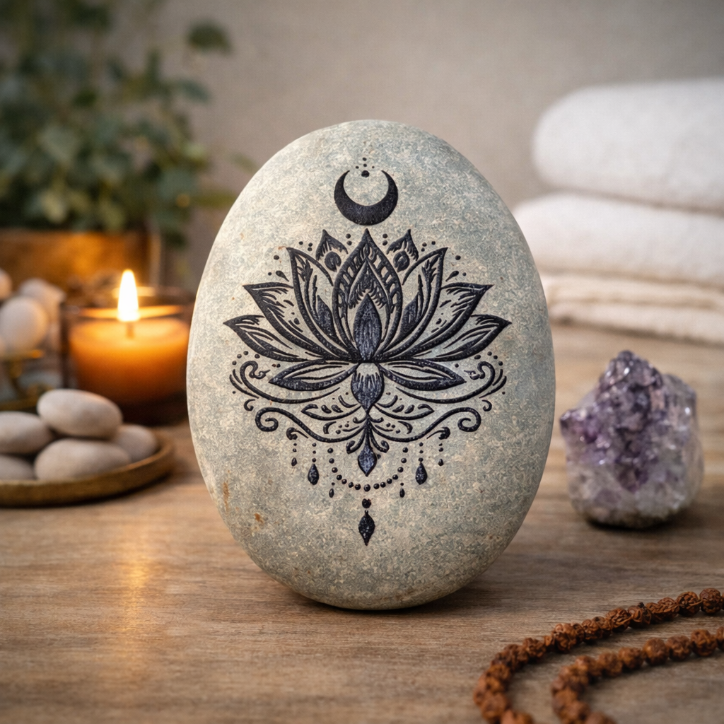 Engraved Lotus Flower Stone – Custom Message, Meditation Decor