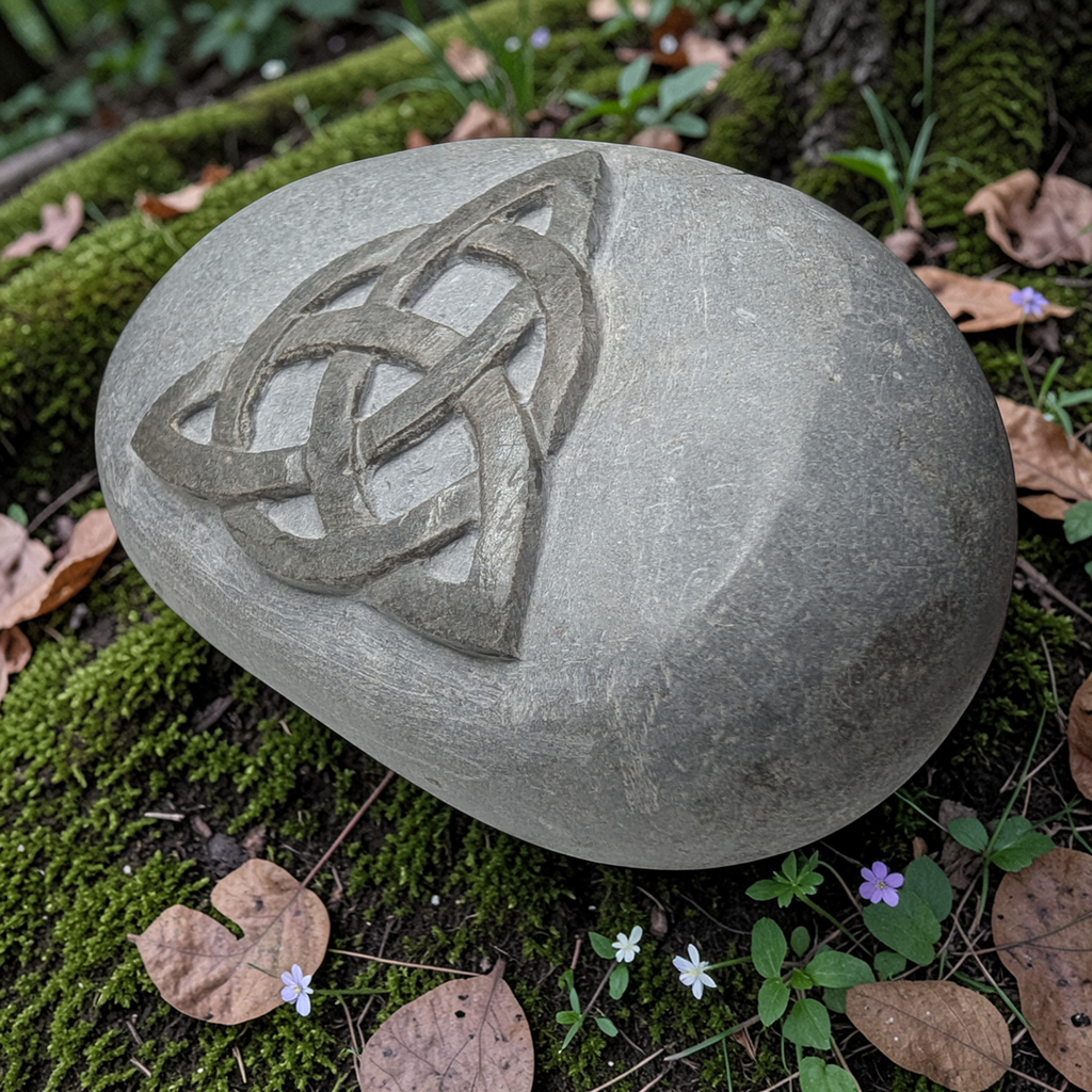 Hand Carved Celtic Knot Stone: Wiccan Altar Decor, Pagan Gift