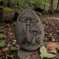 Glass-Etched Toadstool design Stone with Display stand  - custom engraving option