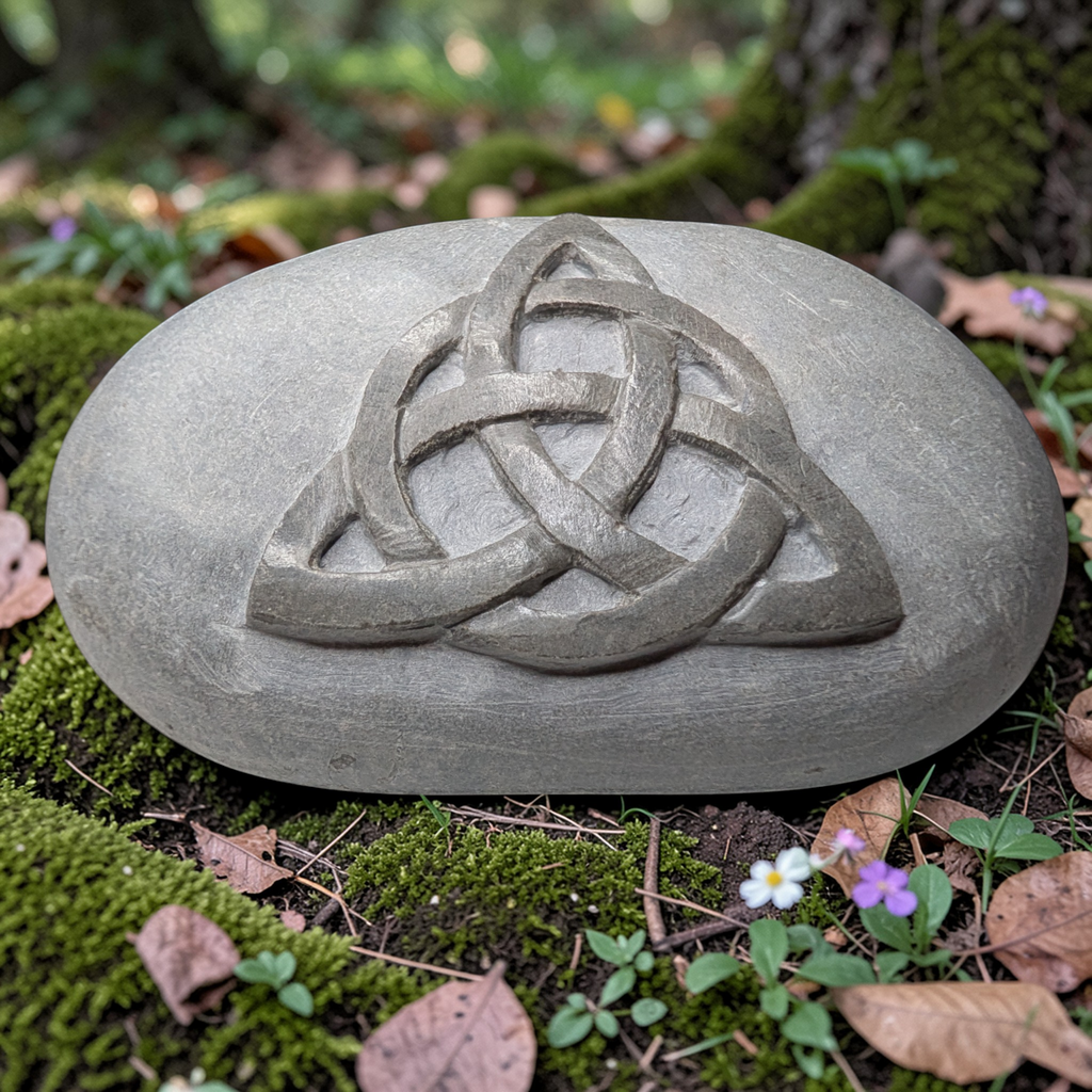 Hand Carved Celtic Knot Stone: Wiccan Altar Decor, Pagan Gift