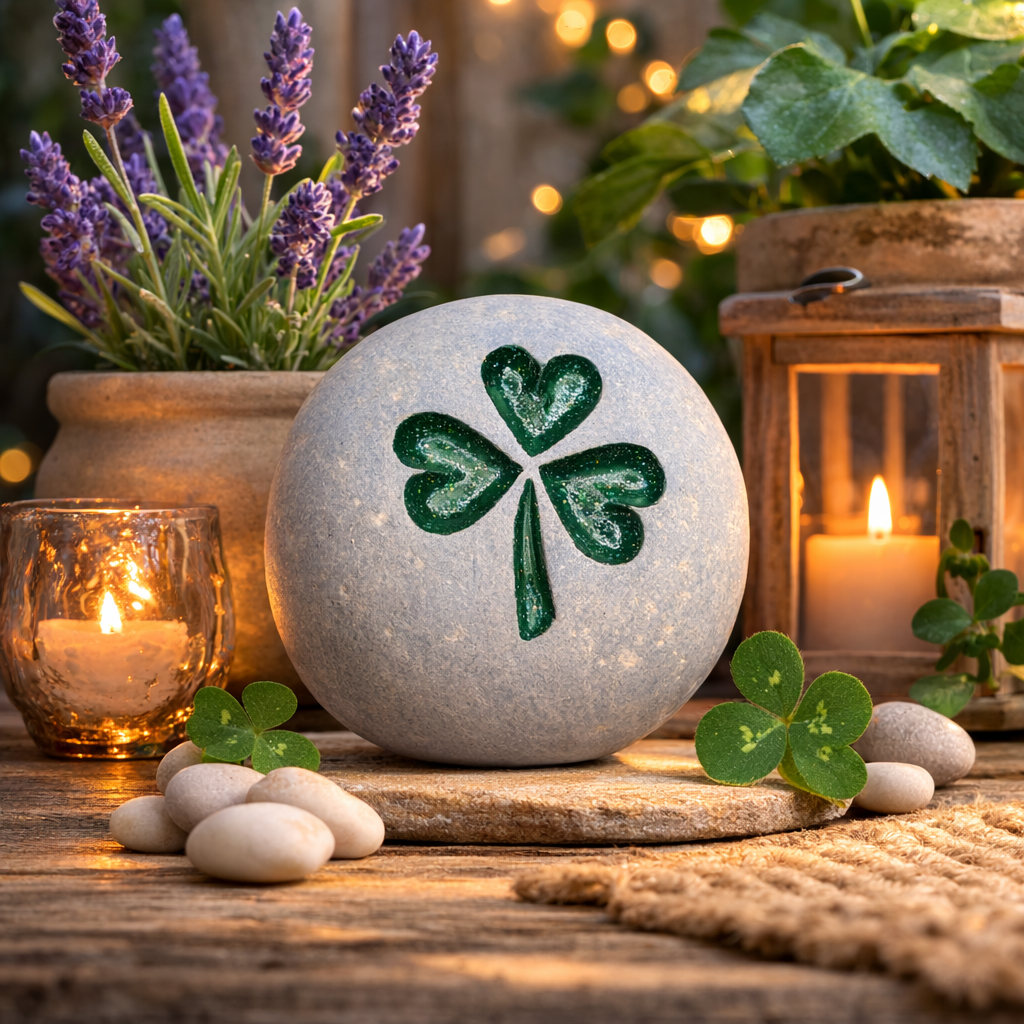 Hand-Carved Shamrock Stone – Glitter Enamel, Personalized Gift